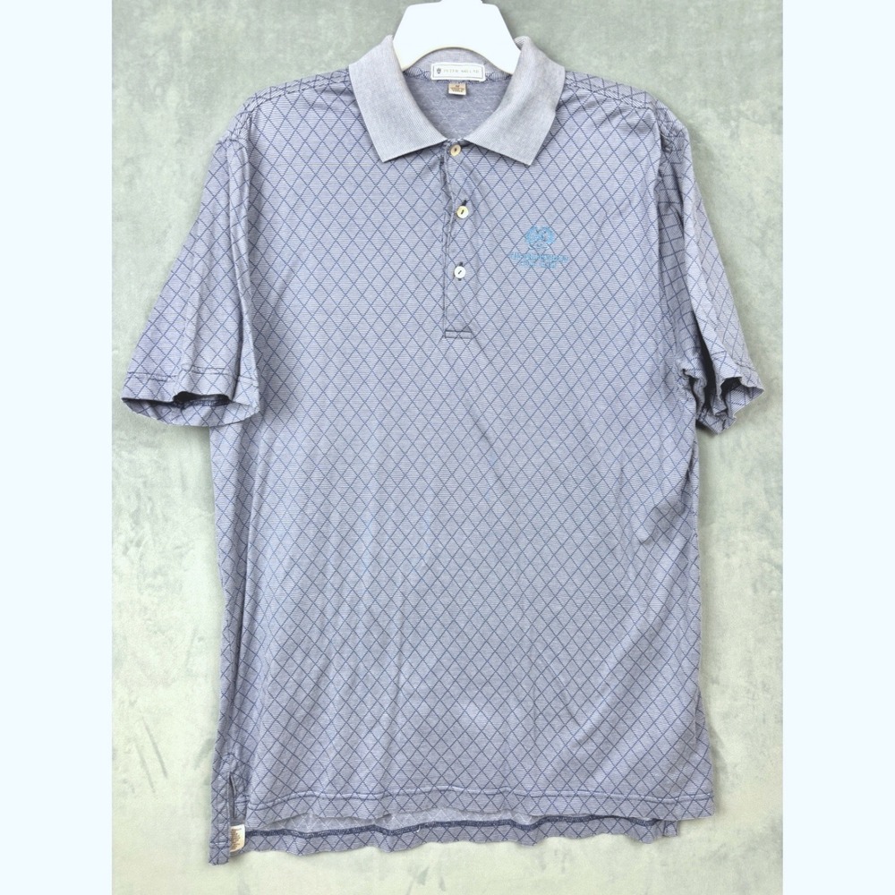 Peter Millar Mens Blue Diamond Polo Shirt Broadmoor Golf Club Size Medium Cotton